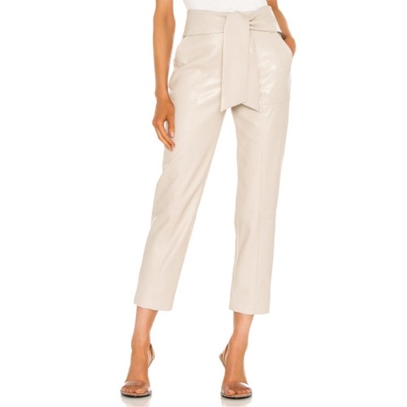 Jonathan Simkhai Tessa Vegan Leather Crop Pants in Egret Foldover Tie Waist - Picture 1 of 9